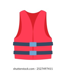 Life rescue jacket, red vest with belts isolated on white background. Clothes for safety, uniform for lifeguard, water security. Vector illustration