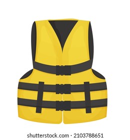 Life rescue jacket, vest with belts in cartoon style isolated on white background. Clothes for safety, uniform for lifeguard, water security.