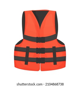 Life rescue jacket, vest with belts in cartoon style isolated on white background. Clothes for safety, uniform for lifeguard, water security.