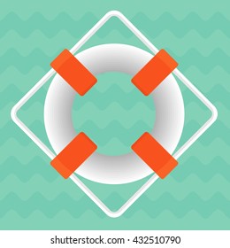 Life reserve on a blue background of ocean waves. Objects isolated on background. Flat and cartoon vector illustration.