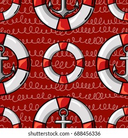  Life ring and anchor vector Illustration poster seamless pattern