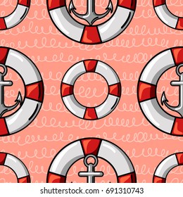  Life ring and anchor vector Illustration poster seamless pattern 