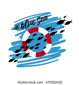 Life ring with fish sea print vector isolated