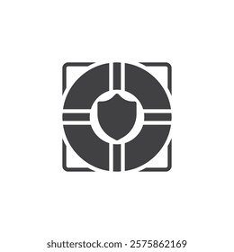 A life ring with a shield vector icon. filled flat sign for mobile concept and web design. Life Buoy with a shield glyph icon. Risk management symbol, logo illustration. Vector graphics