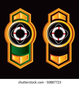 life ring vertical orange, green, black arrows