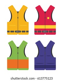 life safety jacket flat vector set