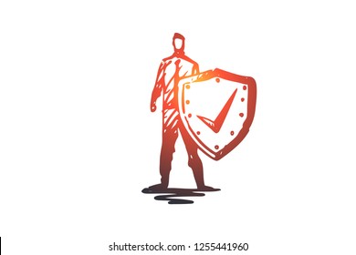 Life, save, shield, safety, protection concept. Hand drawn safeguard with shield concept sketch. Isolated vector illustration.