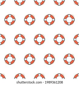 Life Saver Seamless Pattern On A White Background. Life Buoy Theme Vector Illustration