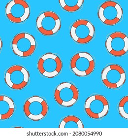 Life Saver Seamless Pattern On A White Background. Life Buoy Theme Illustration