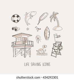 Life saving hand drawn vector icons set
