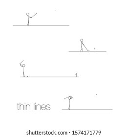 Life situations in thin lines. Golf. Funny little men. Black and white.