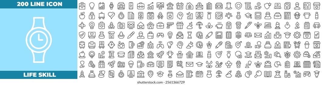 Life Skill Line Editable Icons set. Vector illustration in modern thin line style of Life Skill icons: skill, life, teamwork, etc