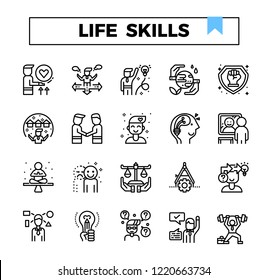 Life skill outline icon set.