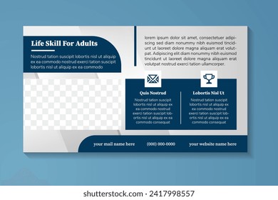 life skills for adult horizontal banner or creative for the events with space for photo collage. It can be used for banner, flyer, poster, billboard, social media etc. grey gradient background.