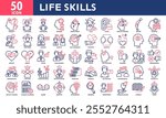 Life Skills Icon Set Collection. Simple Line Color Vector