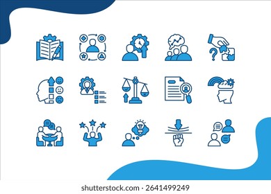 Life Skills icon set with Communication, Problem solving, Emotional intelligence, Soft skills, Resilience, Creative thinking, Confidence
