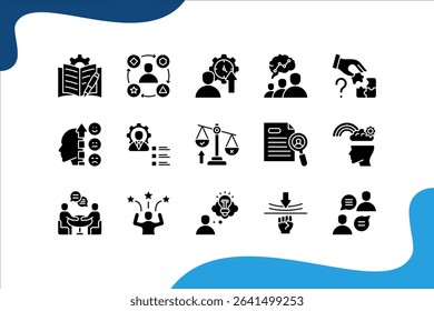 Life Skills icon set with Communication, Problem solving, Emotional intelligence, Soft skills, Resilience, Creative thinking, Confidence