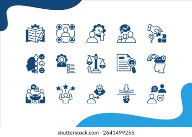 Life Skills icon set with Communication, Problem solving, Emotional intelligence, Soft skills, Resilience, Creative thinking, Confidence