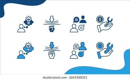 Life Skills icon set with Creative thinking, Resilience, Communication, Life Skills.