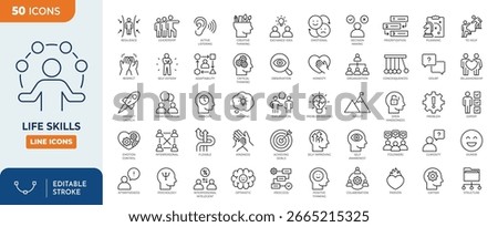 Life skills line editable icon set. Editable stroke. Vector illustration