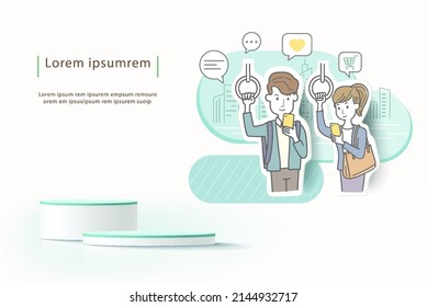 Life with a smart phone, smart phone application, shopping online on mobile. Vector illustration about shopping online