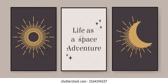 Life as an space adventure. Ask yourself, if not now, then when. set of 3 creative abstract illustrations for decorating walls, decorating postcards or brochures. Vector EPS10.