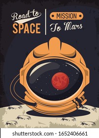 life in the space poster with astronaut helmet vector illustration design