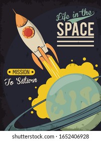 Leben im Weltraumposter mit Raketenanlauf-Vektorillustration-Design