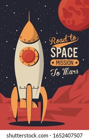 life in the space poster with rocket start up vector illustration design