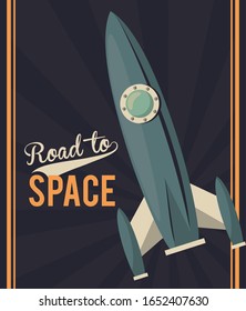 life in the space poster with rocket start up vector illustration design