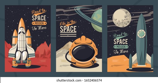 vida en el afiche espacial con escenas definidas diseño de ilustración vectorial