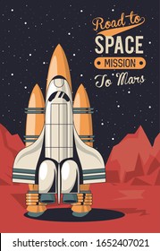 life in the space poster with spaceship vector illustration design