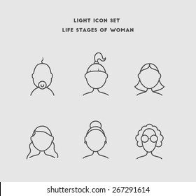 Life Stages Of Woman, Age Categories. Vector Icon Set.