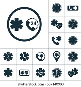 life star emergency around the clock icon, medical set on white background