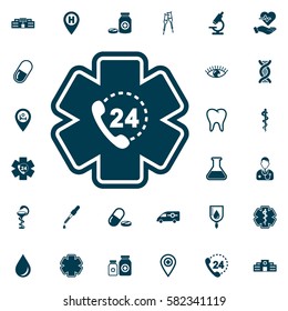 life star emergency phone all day nonstop icon, medical set on white background. Health Care Vector illustration