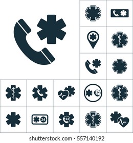 life star emergency phone icon, medical set on white background