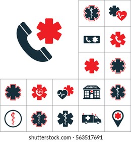 life star emergency phone icon, medical set on white background