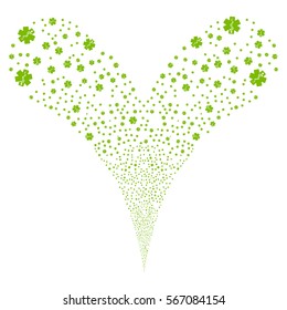Life Star fireworks stream. Vector illustration style is flat eco green iconic symbols on a white background. Object double fountain created from random pictographs.