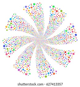 Life Star fireworks swirl rotation. Vector illustration style is flat bright multicolored iconic symbols on a white background. Object whirlpool organized from random pictograms.