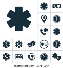life star icon, medical set on white background