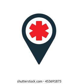 Life Star Medical Pin Location Icon On White Background