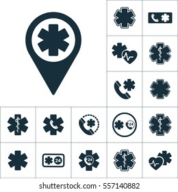 life star pin location icon, medical set on white background