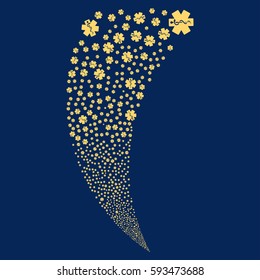 Life Star random fireworks stream. Vector illustration style is flat yellow iconic symbols on a blue background. Object fountain created from scattered icons.