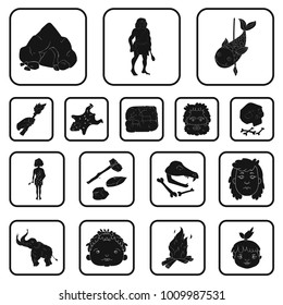 Life in the Stone Age black icons in set collection for design. Ancient people vector symbol stock web illustration.