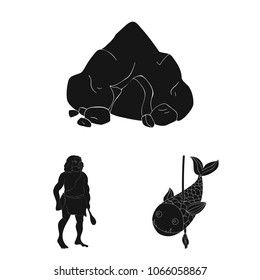 Life in the Stone Age black icons in set collection for design. Ancient people vector symbol stock web illustration.