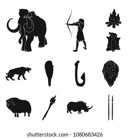 Life in the Stone Age black icons in set collection for design. Ancient people vector symbol stock web illustration.