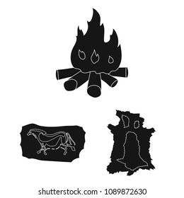 Life in the Stone Age black icons in set collection for design. Ancient people vector symbol stock web illustration.
