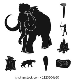 Life in the Stone Age black icons in set collection for design. Ancient people vector symbol stock web illustration.