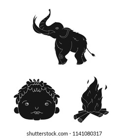 Life in the Stone Age black icons in set collection for design. Ancient people vector symbol stock web illustration.