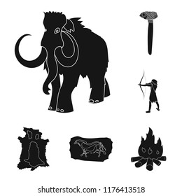 Life in the Stone Age black icons in set collection for design. Ancient people vector symbol stock web illustration.